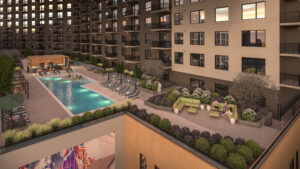 Commercial exterior rendering of AMLI Golden Triangle Pool 03