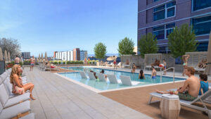 Commercial exterior rendering of AMLI Golden Triangle Pool