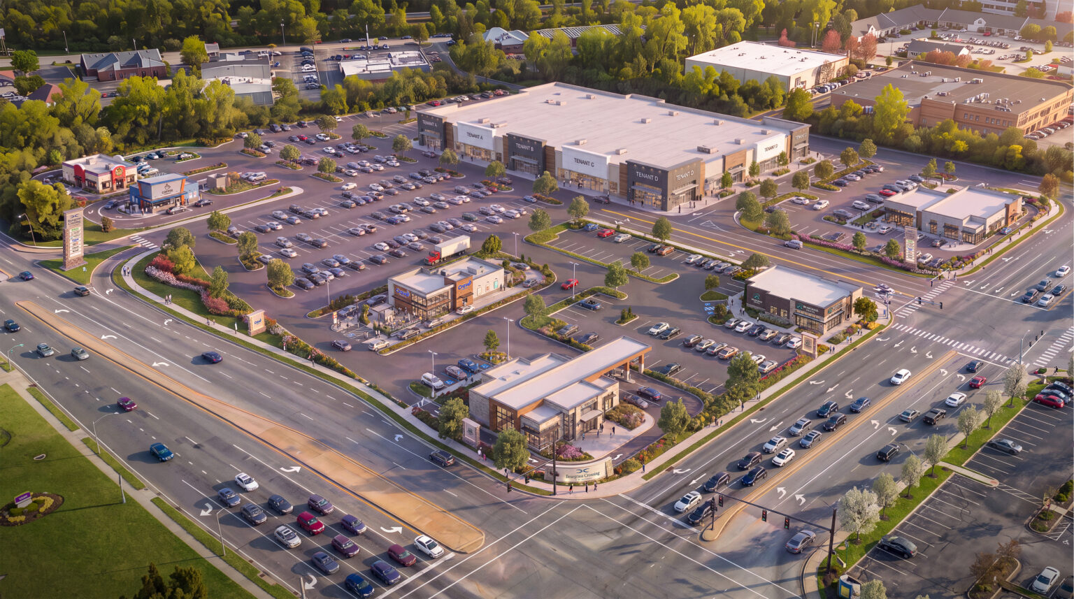 Architectural photo comparison of Breckenridge Shopping Center Aerial - Option 2