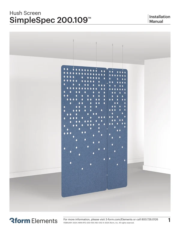 Hush Screen installation manual cover showing a blue acoustic screen