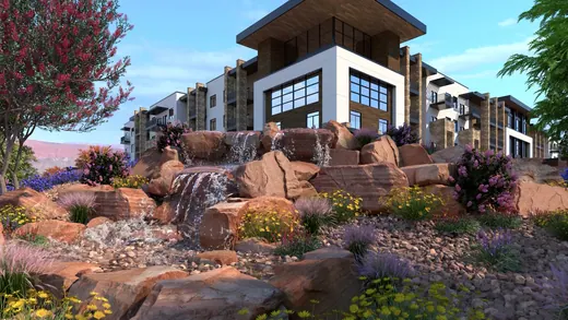 Landscaped arrival and waterfall — XR3D visualization