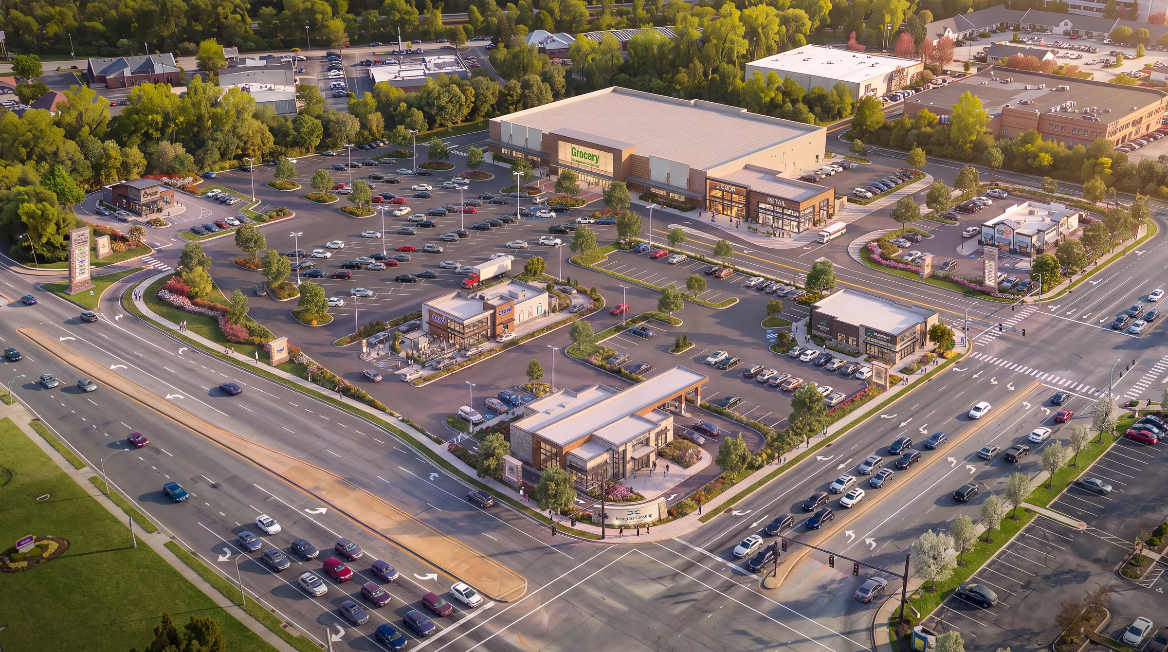 Concept rendering of a reimagined shopping center on the existing site